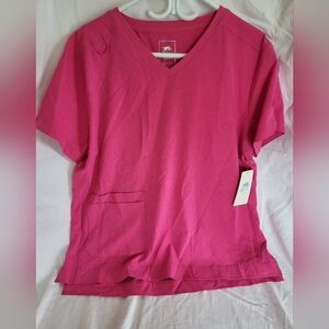OxGear Women's Raspberry Pink Scub Top, w/Polygiene,  Lots of Pockets, XL, NWT